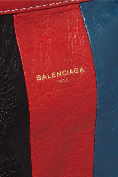 Shop Balenciaga Bazar Medium Striped Textured-leather Tote