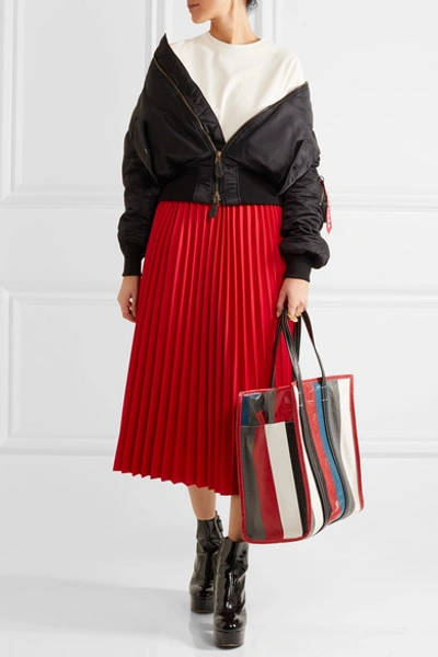 Shop Balenciaga Bazar Medium Striped Textured-leather Tote