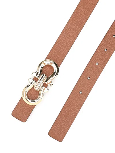 Ferragamo Gancio Contour Reversible Belt 2,5cm Cognac/black In Brown