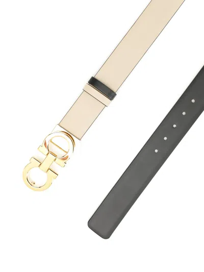 Ferragamo Gancino Mediterraneo Leather Belt Reversible And Adjustable Belts Grey In Neutral