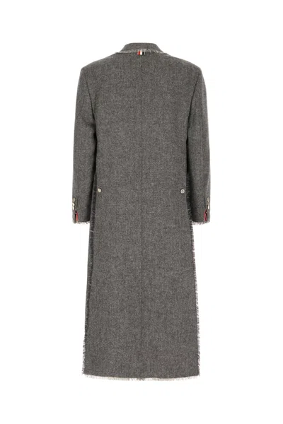 Thom Browne Wool Coat With Frayed Edges And Button Detailing