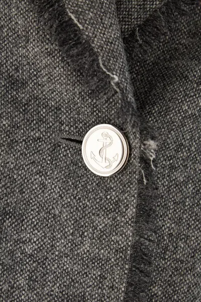 Thom Browne Wool Coat With Frayed Edges And Button Detailing
