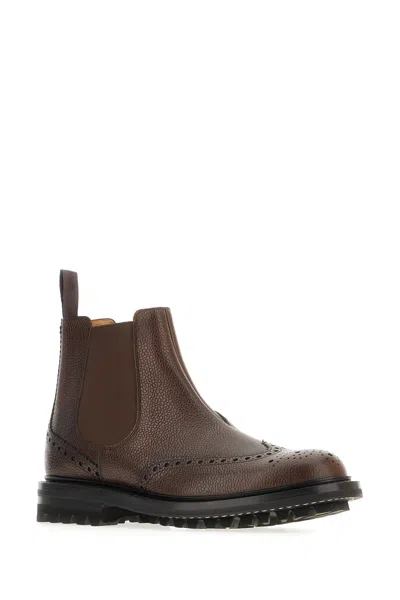 Church's Leather Ankle Boots Brogue Detailing In Brown