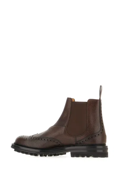 Church's Leather Ankle Boots Brogue Detailing In Brown