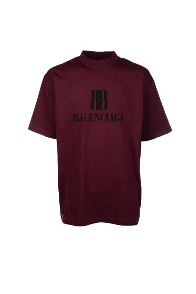 Balenciaga Bordeaux Crewneck T-shirt With Logo Print On The Front In Cotton Man In Red