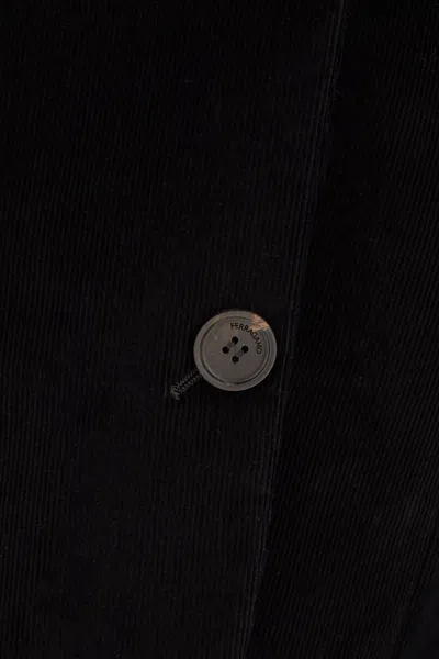 Ferragamo Cotton Blazer Stretch Lapel Single-breasted Pockets In Black