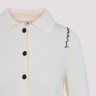 Marni Collared Cotton Knitwear Cardigan In Neutral