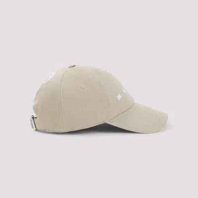 Marni Graphic Embroidered Cotton Canvas Hat In Neutral