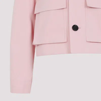 Bottega Veneta Cotton Twill Crop Jacket With Removable Intrecciato Leather Collar In Pink