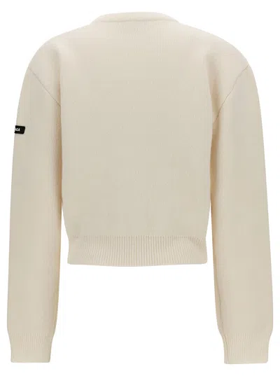 Balenciaga Cropped Sweater With Logo Patch In Wool Blend In White