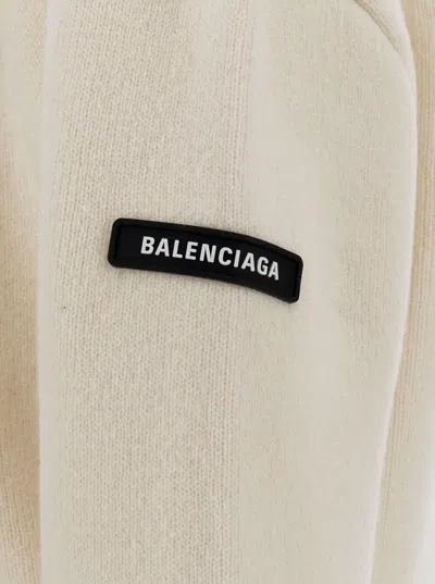 Balenciaga Cropped Sweater With Logo Patch In Wool Blend In White
