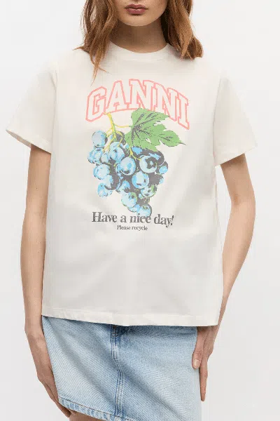 Ganni Grape Print Crew Neck Short Sleeve Top In Neutral