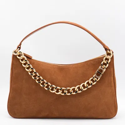 Twinset Rectangular Suede Chain Strap Single Handle In Brown