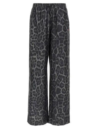 Stella Mccartney Wide Leg Animal Print Trousers With Elastic Waistband In Black