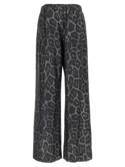 Stella Mccartney Wide Leg Animal Print Trousers With Elastic Waistband In Black