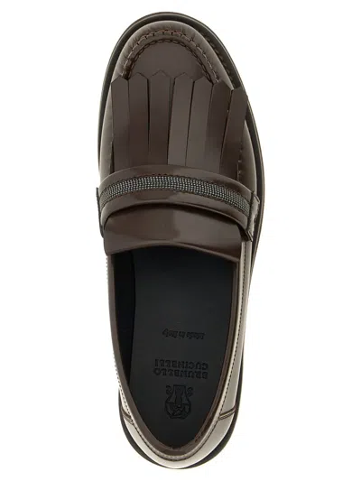 Brunello Cucinelli Leather Loafers Featuring Fringe Detail In Brown