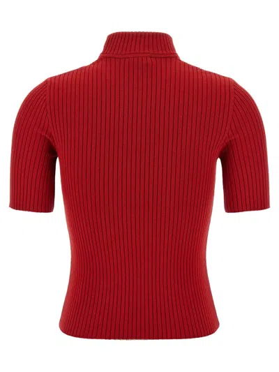 Courrèges Short Sleeve Ribbed Mock Neck Sweater