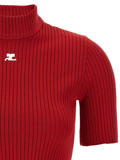 Courrèges Short Sleeve Ribbed Mock Neck Sweater