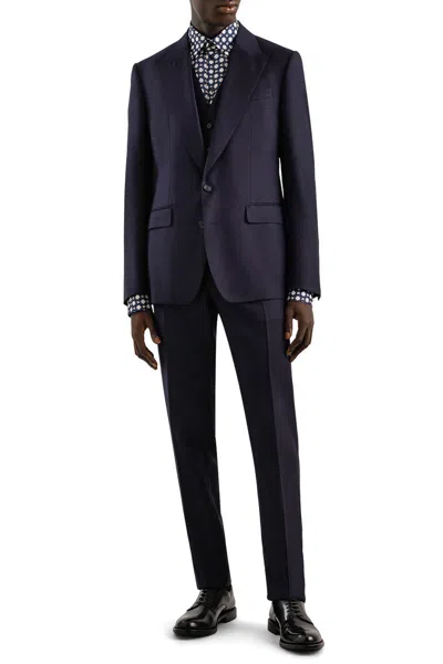 Dolce & Gabbana Single-breasted Micro-patterned Wool Suit In Blue