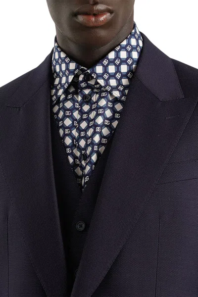 Dolce & Gabbana Single-breasted Micro-patterned Wool Suit In Blue