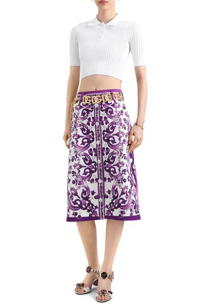 Dolce & Gabbana Graphic-print Midi Skirt In Purple