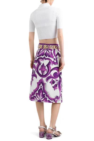 Dolce & Gabbana Graphic-print Midi Skirt In Purple