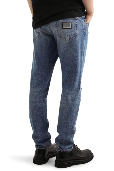 Dolce & Gabbana Distressed Finish Five-pocket Denim Jeans In Blue