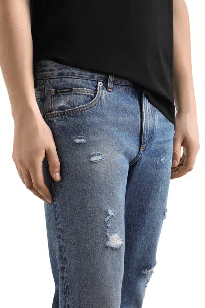 Dolce & Gabbana Distressed Finish Five-pocket Denim Jeans In Blue