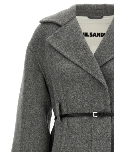Jil Sander Single-breasted Belted Coat In Gray