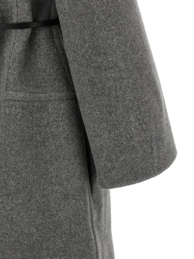 Jil Sander Single-breasted Belted Coat In Gray