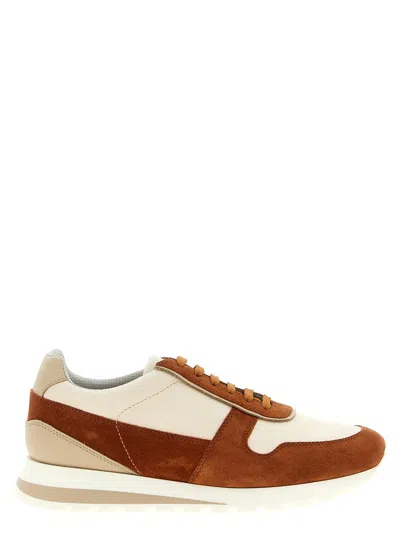 Brunello Cucinelli Suede Rubber Sole Leather Sneakers In Brown