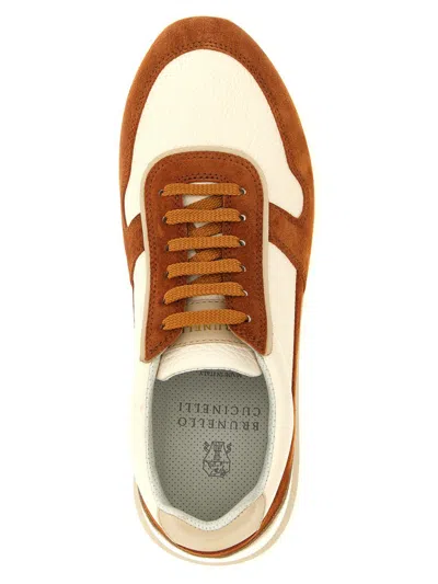 Brunello Cucinelli Suede Rubber Sole Leather Sneakers In Brown