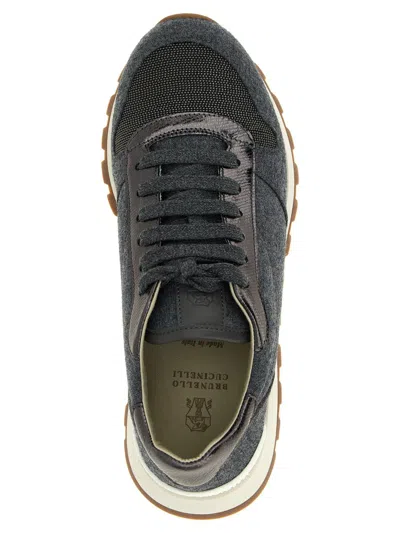 Brunello Cucinelli Runners Precious Toe Sneakers In Gray