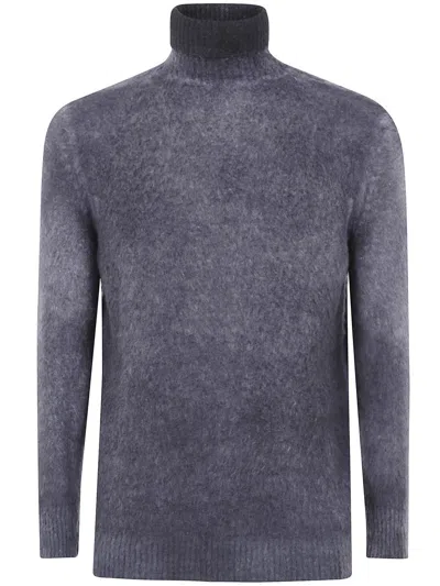 Avant Toi Hand Painted Brushed Cotton High Neck Pullover In Gray
