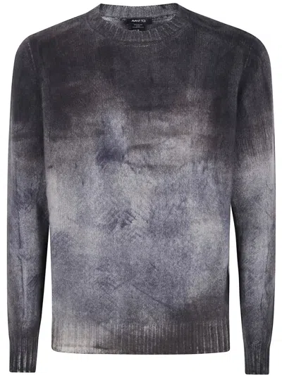 Avant Toi Murales Effect Cashmere Off Gauge Round Neck Pullover In Multi