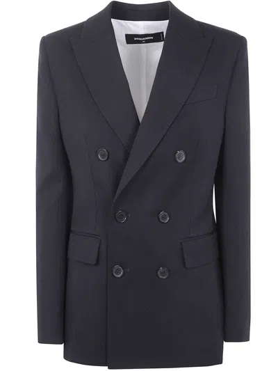 Dsquared2 Double-breasted Wool Blazer In Gray