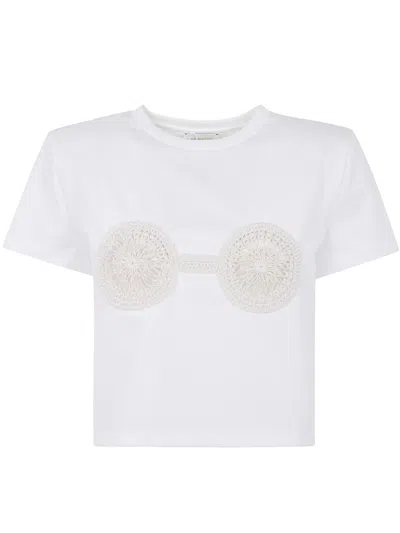Magda Butrym Cropped Cotton T-shirt With Unique Front Embroidery In White