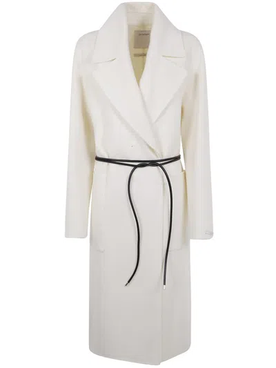 Sportmax Abate Belted Wool Long Coat In White