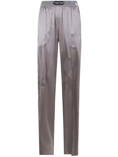Tom Ford Stretch Silk Satin Pijamas Trousers Clothing In Gray