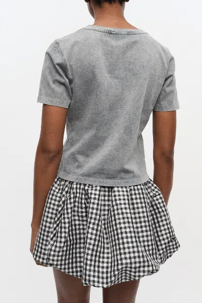 Ganni Cotton T-shirt Featuring Heart Embroidery In Gray