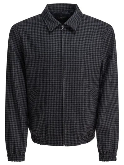 Apc Gilbert Zip-up Houndstooth Jacket In Black