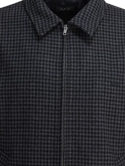 Apc Gilbert Zip-up Houndstooth Jacket In Black