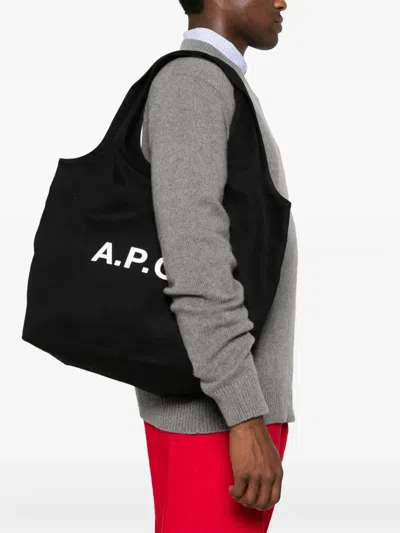 Apc A.p.c. Black Canvas Ninon Shopping Bag In Black
