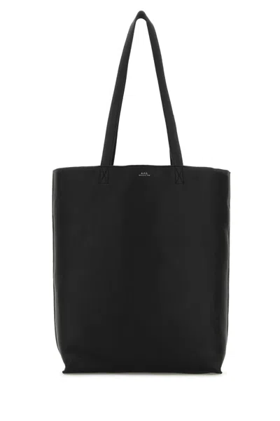 Apc A.p.c. Black Leather Maiko Shopping Bag In Black