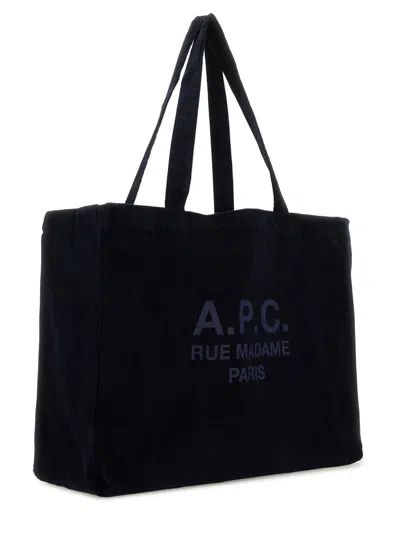 Apc A.p.c. Dark Blue Corduroy Diane Shopping Bag In Blue