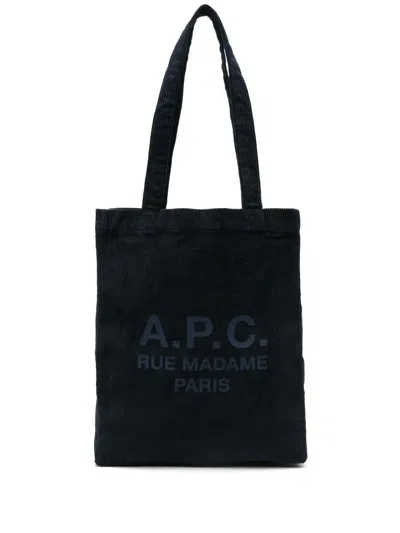 Apc A.p.c. Dark Blue Corduroy Lou Shopping Bag In Blue