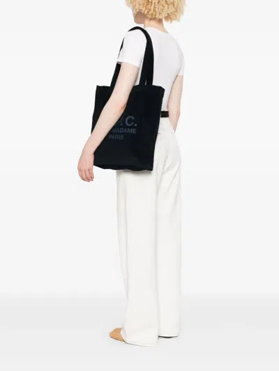 Apc A.p.c. Dark Blue Corduroy Lou Shopping Bag In Blue