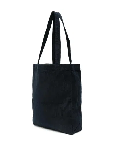 Apc A.p.c. Dark Blue Corduroy Lou Shopping Bag In Blue