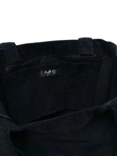 Apc A.p.c. Dark Blue Corduroy Lou Shopping Bag In Blue