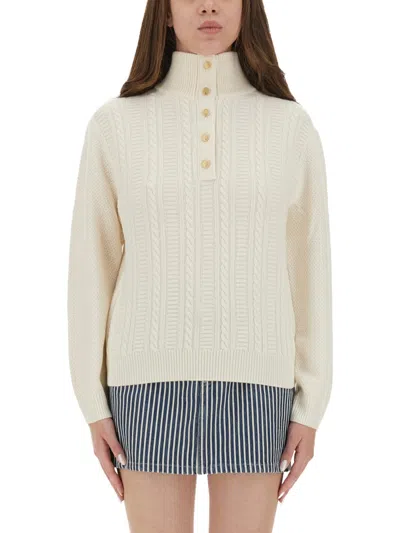 Apc A.p.c. Textured Knit High Collar Shirt With Ribbed Detailing In Pink